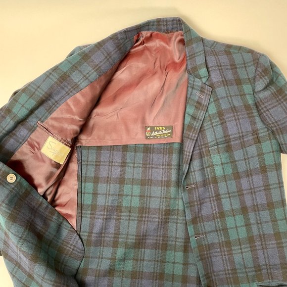 Vintage Lightweight Wool Black Watch Tartan Plaid Blazer Jacket, Size Mens M/L - Picture 8 of 8